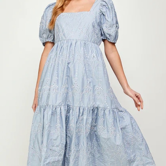 Periwinkle Embroidered Floral Dress - Picture 1 of 11